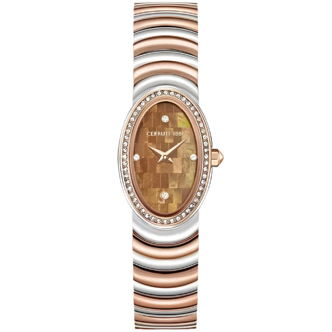 Cerruti 1881 Norcia Ladies Brown MOP Dial Dual Tone Stainless Steel Watch