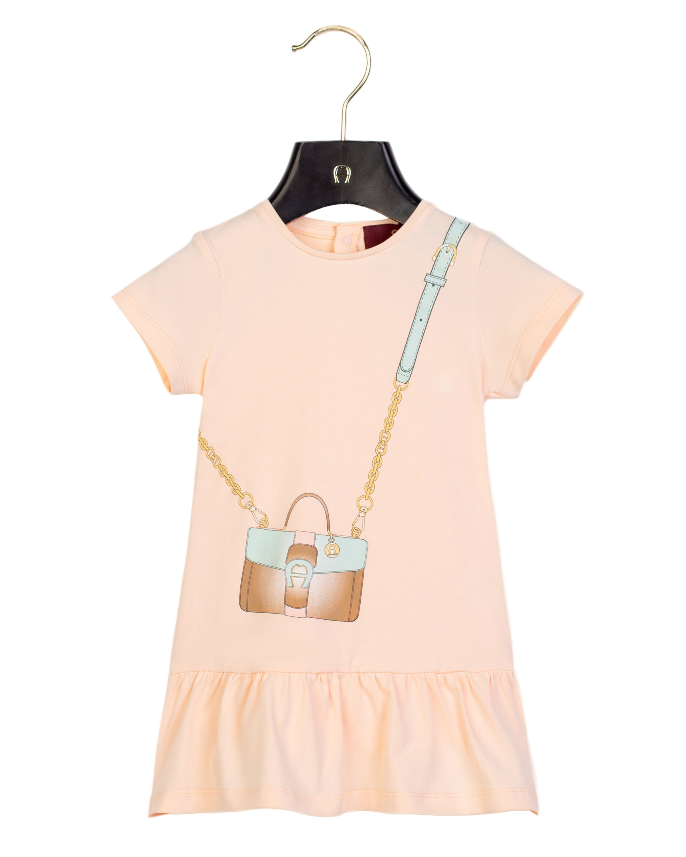 Aigner Kids Baby Girl's Pink Dress with Purse Print and Ruffled Hem