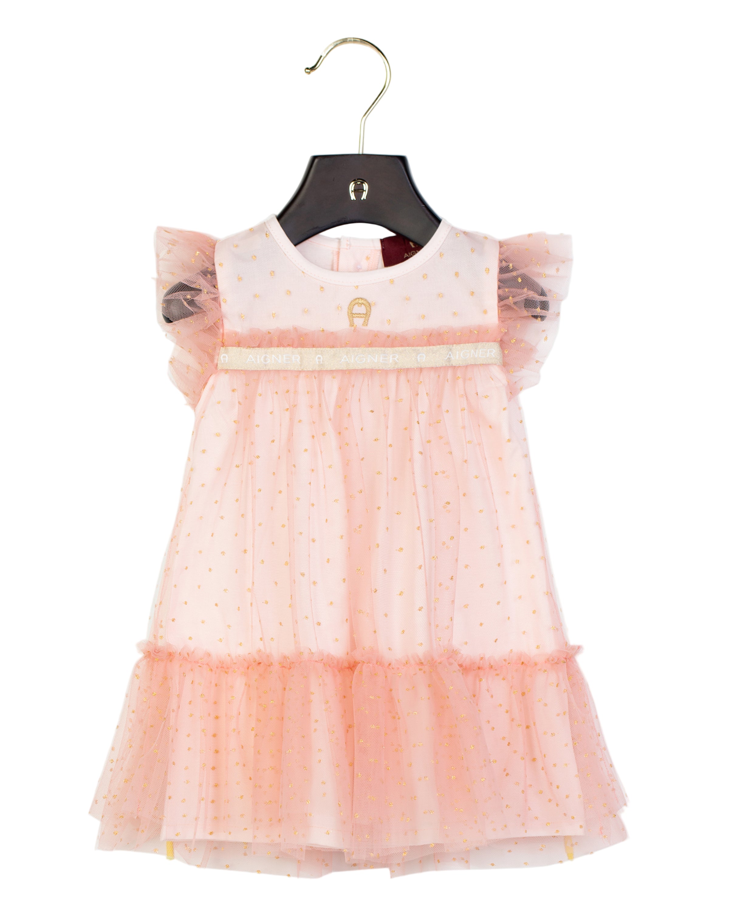 Aigner Kids Baby Girl's Pink Tulle Dress with Gold Polka Dots