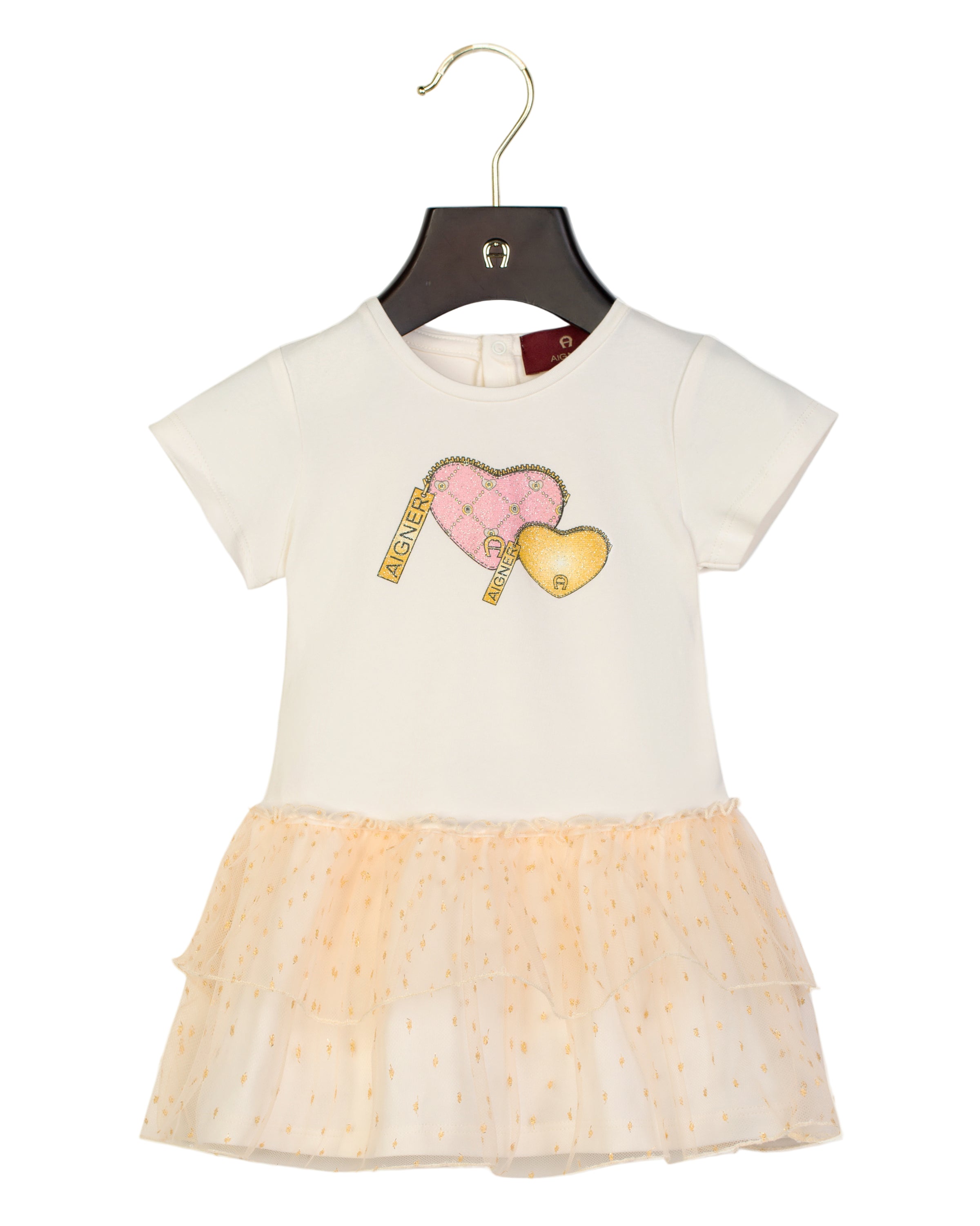 Aigner Kids Baby Girl's White Dress with Heart Print and Tulle Skirt