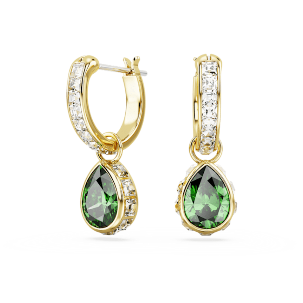 Swarovski Stilla Drop Earrings Pear cut, Green, Gold-tone plated