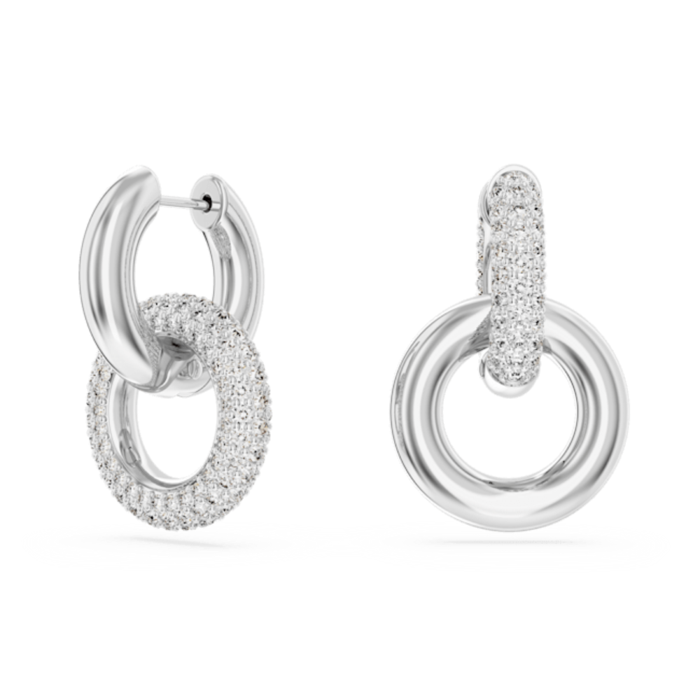 Swarovski Dextera hoop earrings Asymmetrical design, Interlocking loop