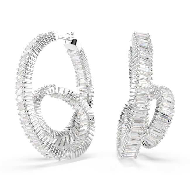 Swarovski Matrix Hoop Earrings Baguette Cut Ribbon White Rhodium Plated