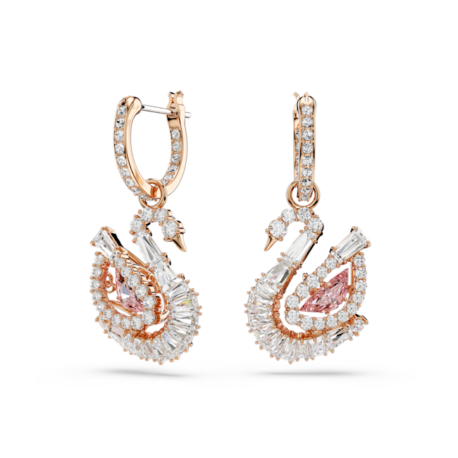 Swarovski Swan drop earrings, Pavé, Swan, Pink