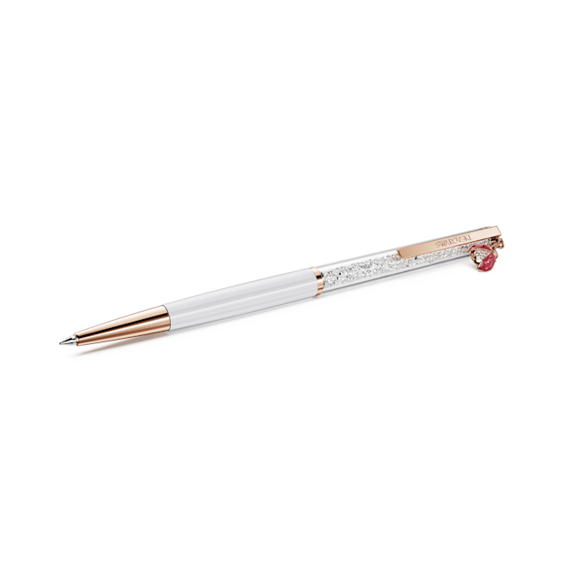 Swarovski Crystalline Ballpoint Pen Ladybug White Red Lacquered Rose Gold-Tone Plated