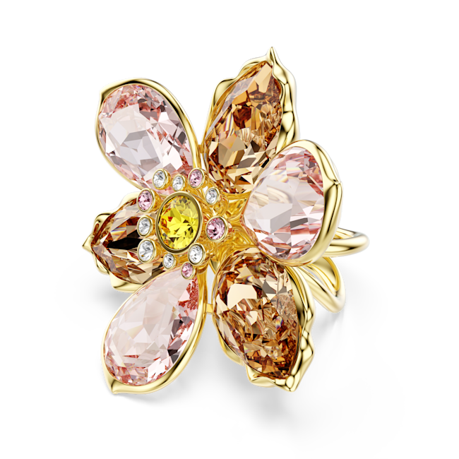 Swarovski Idyllia Motif Ring Mixed Cuts Flower Multicolored Gold-Tone Plated