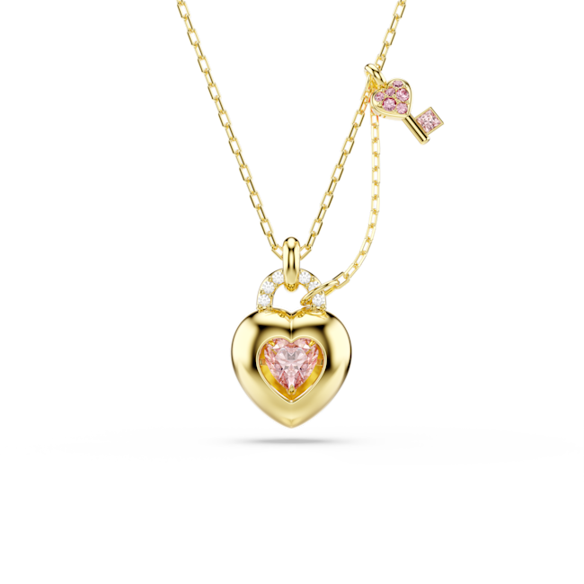 Swarovski Idyllia Pendant Mixed Cuts Heart Key Pink Gold-Tone Plated