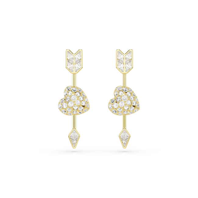 Swarovski Idyllia Drop Earrings Mixed Cuts Heart With Arrow White Gold-Tone Plated