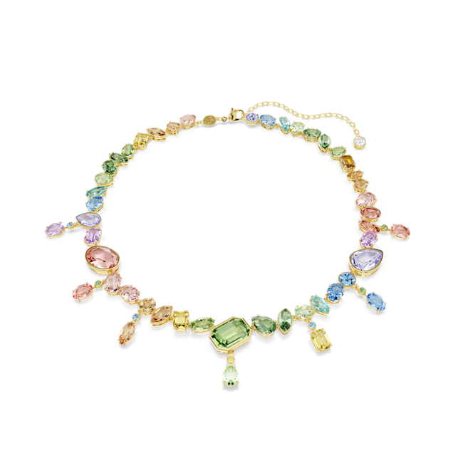 Swarovski Gema Necklace Mixed Cuts Dangling Crystals Multicolored Gold-Tone Plated