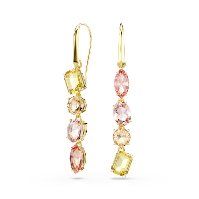 Swarovski Gema Drop Earrings Asymmetrical Design Mixed Cuts Pink Gold-Tone Plated