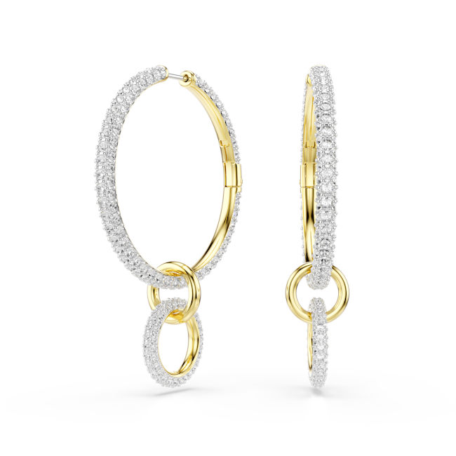 Swarovski Dextera Hoop Earrings Round Cut White Gold-Tone Plated