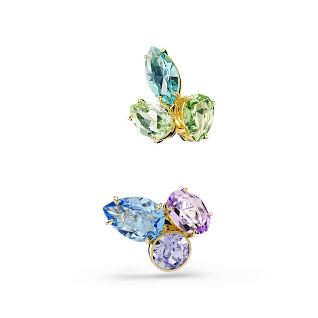 Swarovski Gema Ear Cuffs Asymmetrical Design Mixed Cuts Multicolored Gold-Tone Plated