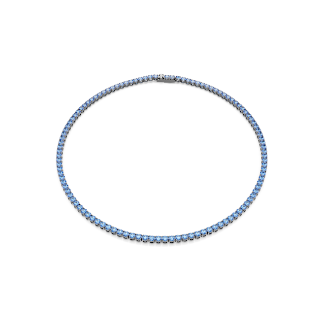Swarovski Matrix Tennis Necklace Round Cut Blue Ruthenium Plated