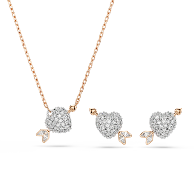 مجموعة Swarovski Idyllia عبارة عن قلب من القطع المختلطة مع سهم أبيض مطلي بالذهب الوردي