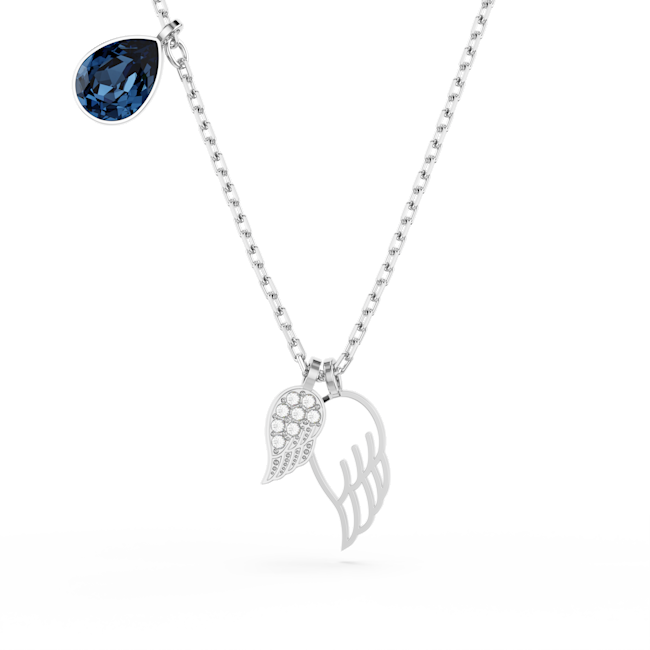 Swarovski Symbolica necklace, Wings, Blue, Rhodium plated