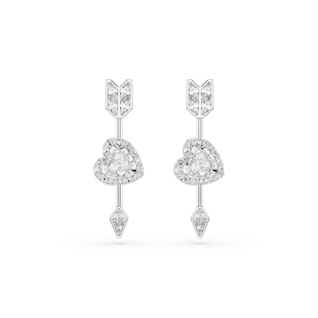 Swarovski Idyllia Drop Earrings Mixed Cuts Heart With Arrow White Rhodium Plated