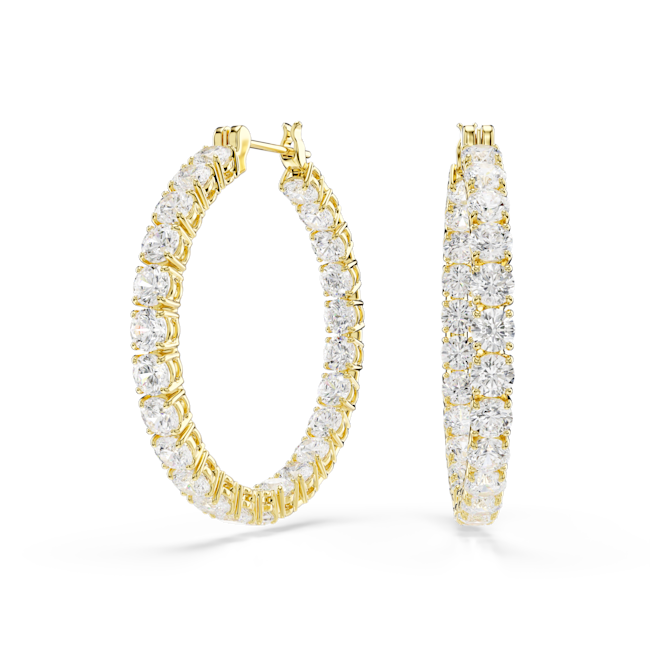 Swarovski Matrix Hoop Earrings Round Cut White Gold-Tone Plated