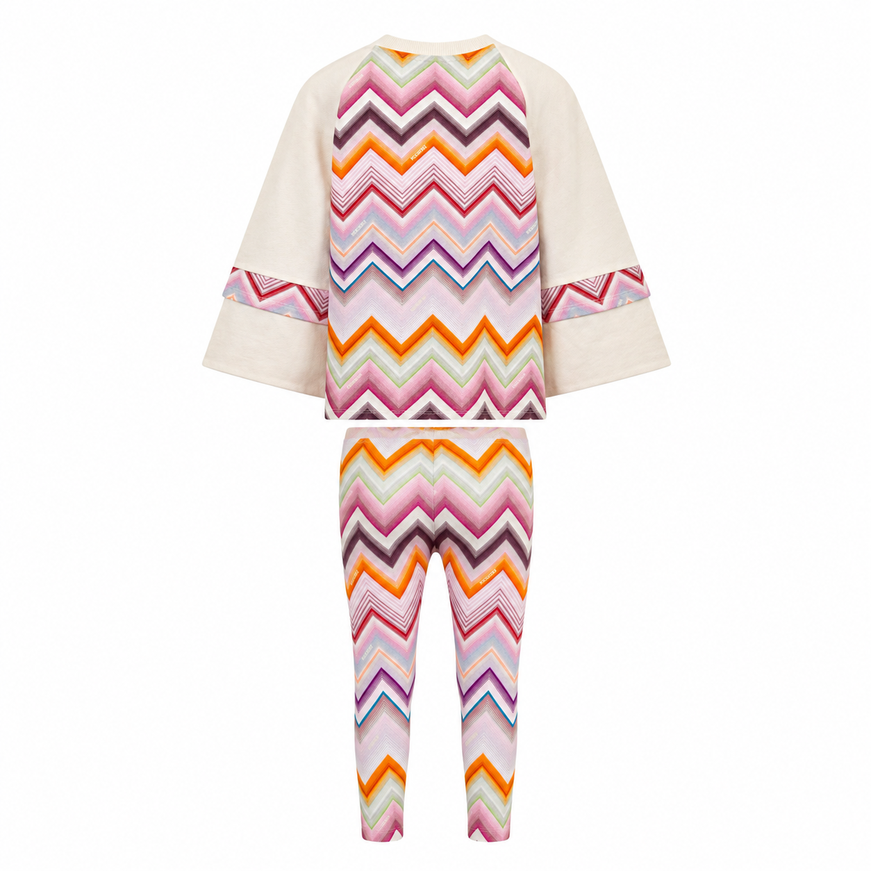 Ivory and multicolour knit top with chevron pattern and matching chevron leggings for kids.