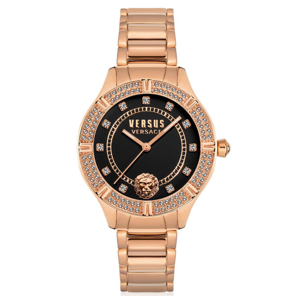 Versus Canton Road Ladies Black Dial Crystal Rose Gold Watch