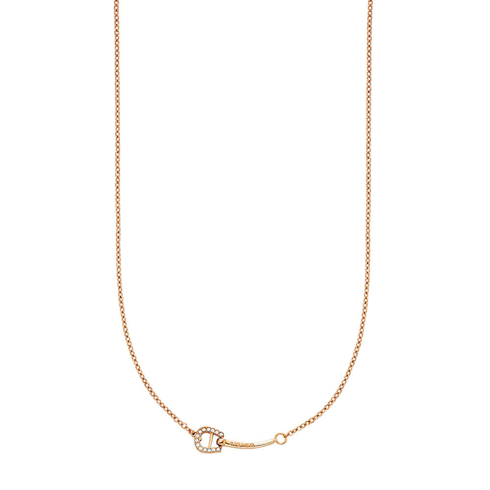 Rose gold-toned stainless steel short necklace with a pavé-set 'A' motif pendant and engraved bar element