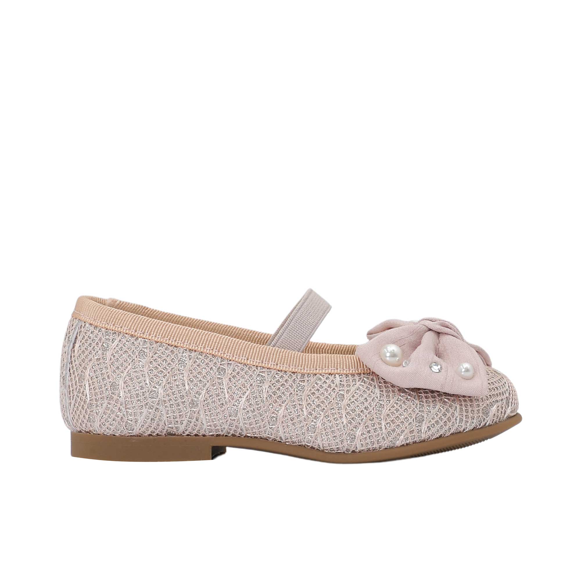 Andanines Kids Girls Pink Pearl Bow Ballerina Flat