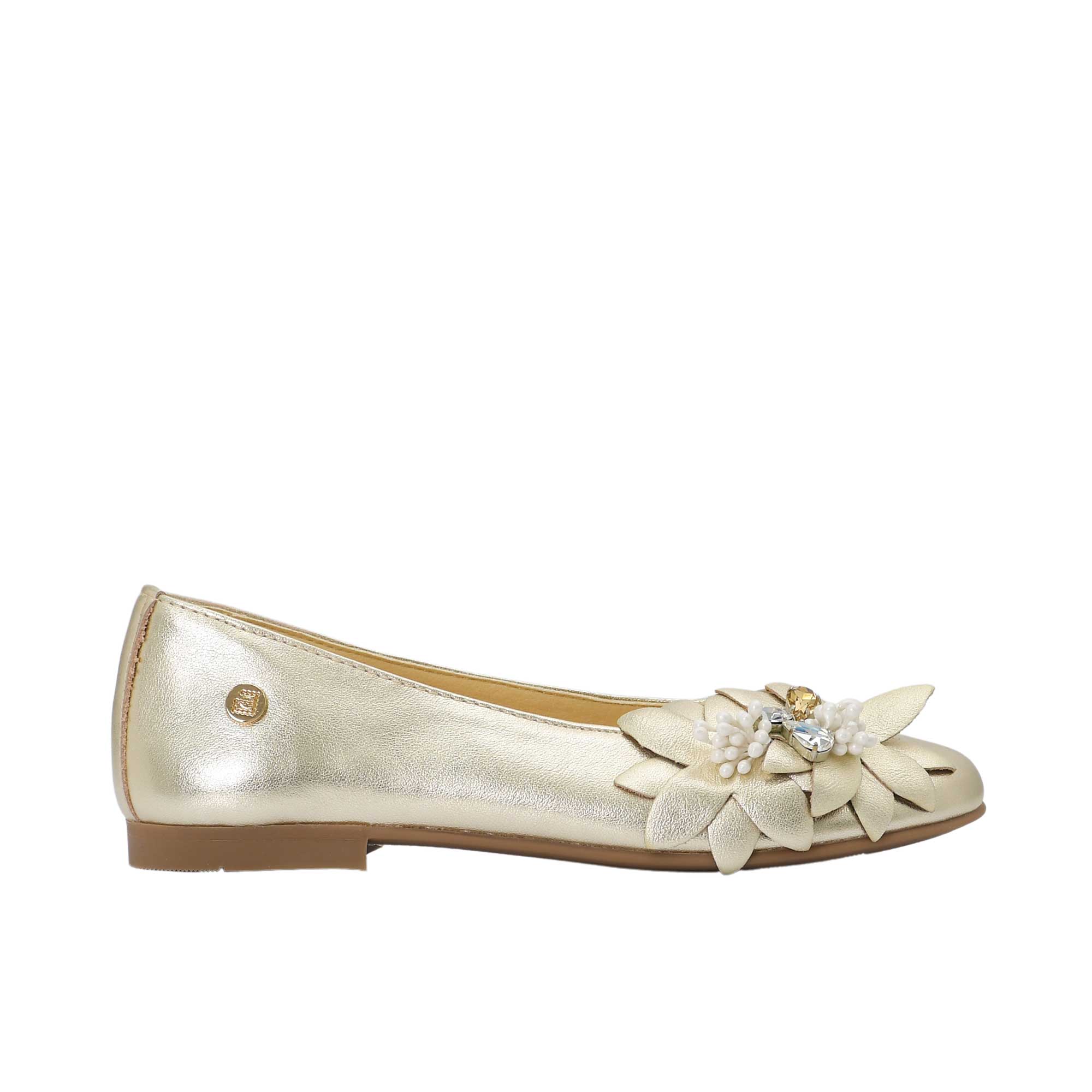 Andanines Kids Girls Gold Floral Ballerina Flat Shoes