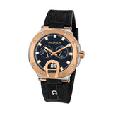 Aigner Taviano Men's Blue Dial Silver Rose Gold Case Black Leather Strap Watch