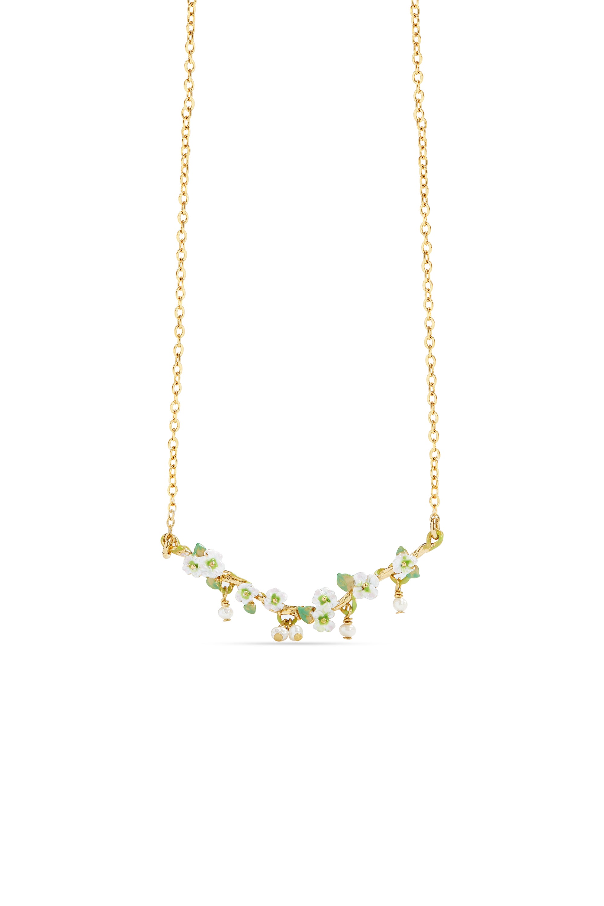 Les Nereides White Hollyhocks And Mother Of Pearl Beads Gold-Plated Statement Necklace
