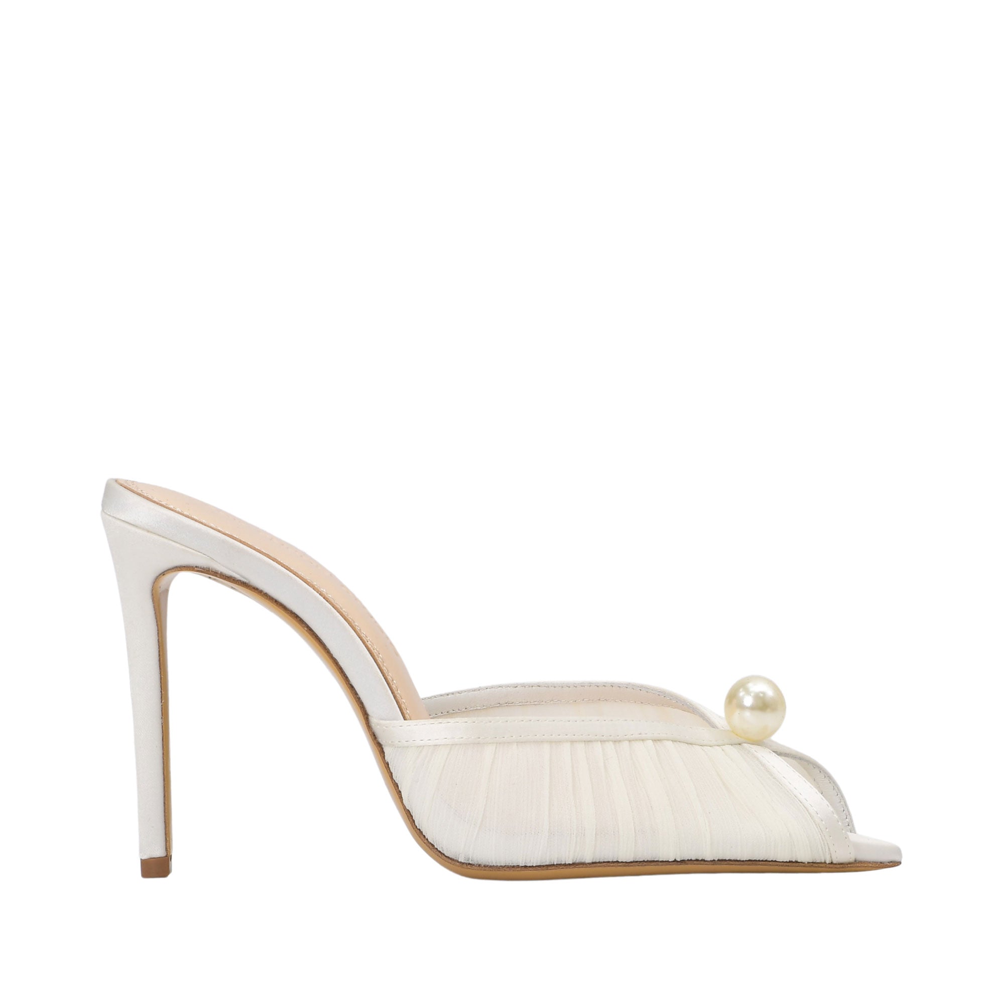 Black Suede Studio FOREVER Women's Tulle Pearl Peep-Toe Mule