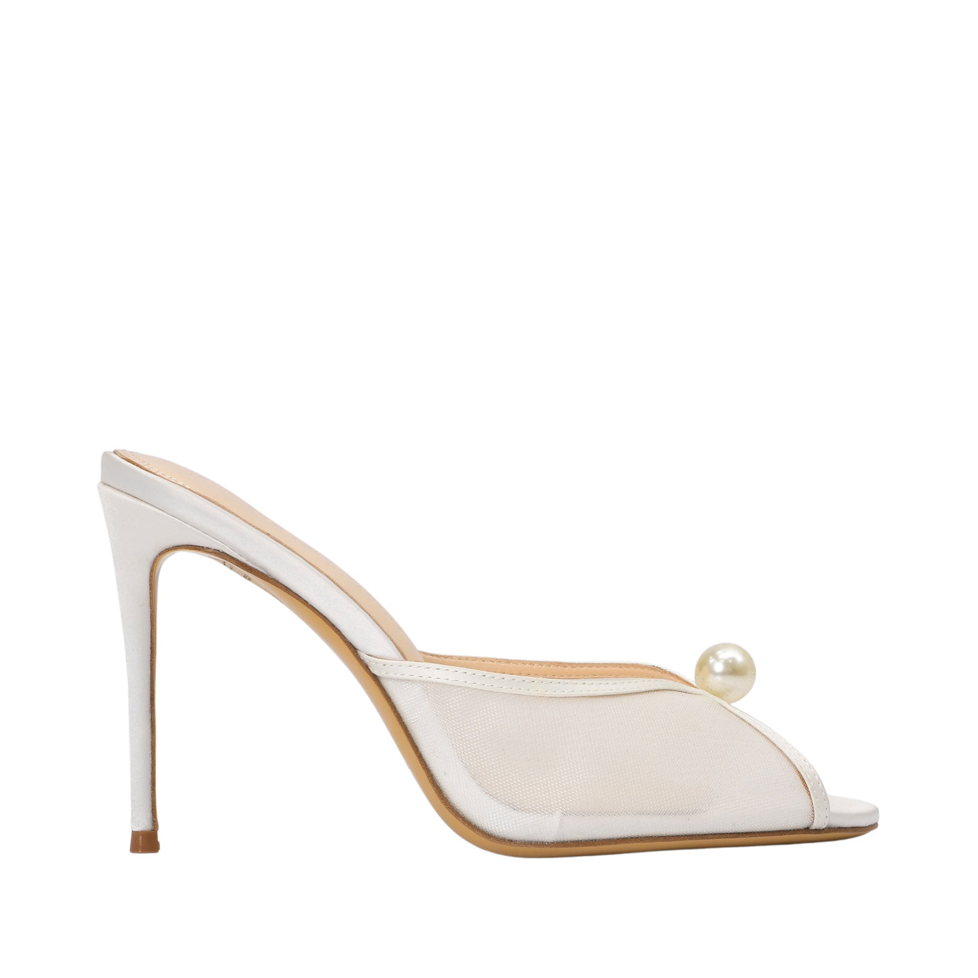 Black Suede Studio Women's Pearl-Embellished Mesh Heels Sandal