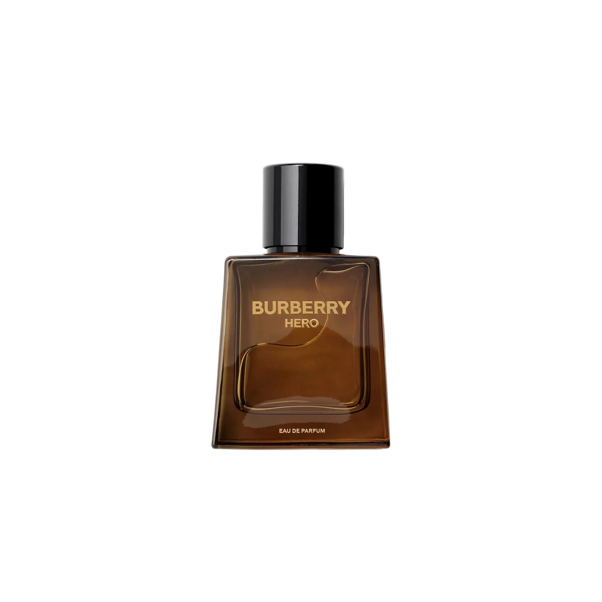 Burberry Hero perfume bottle on a white background.