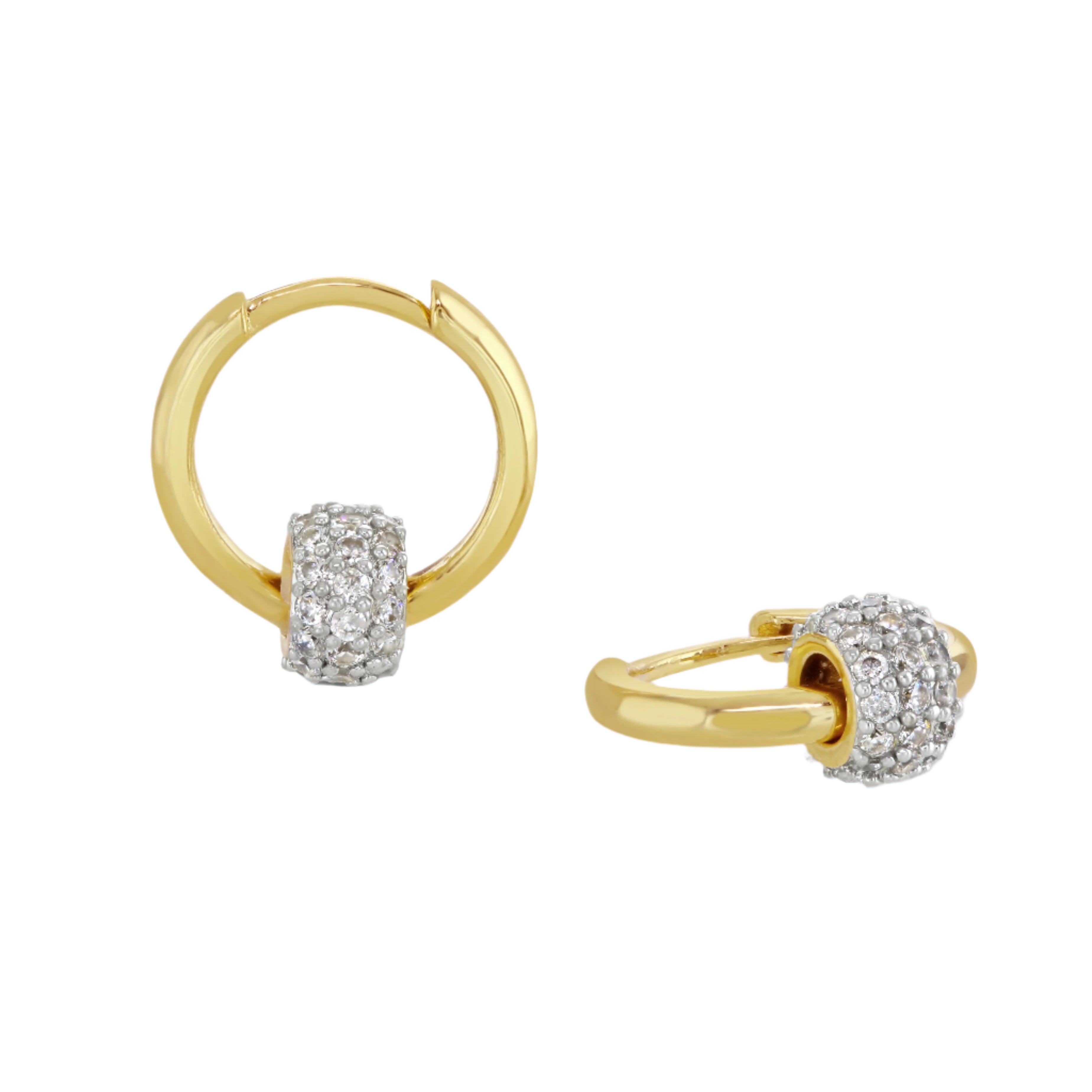 Buckley London Two-Tone Pave Barrel Hoop Earrings Gold