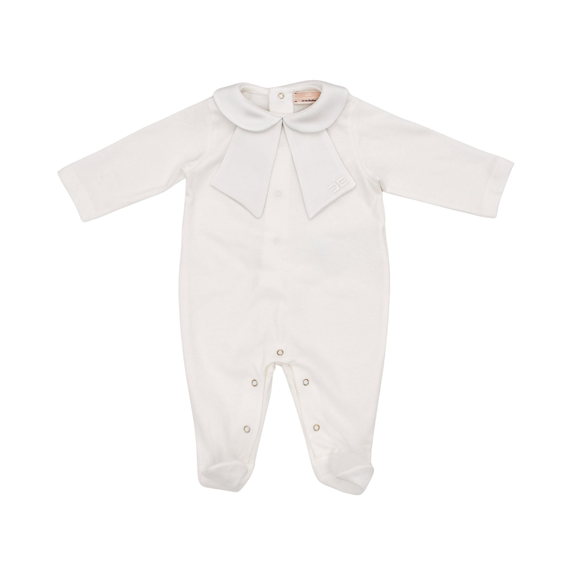 Elisabetta Franchi Kids New Born Girl's White Footed Romper with Large Bow Collar