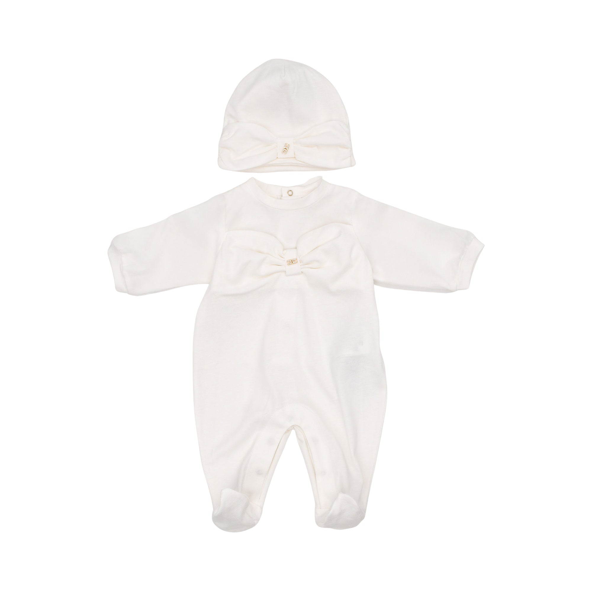 Elisabetta Franchi Kids New Born Girl's Two-Piece Bow-Detail Footed Romper and Hat Set