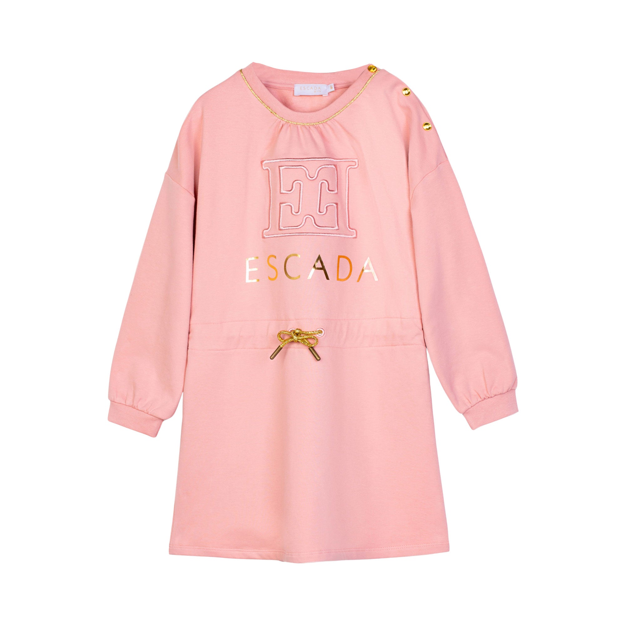 Escada Kids Girl's Pink Logo Sweatshirt Dress with Gold Details