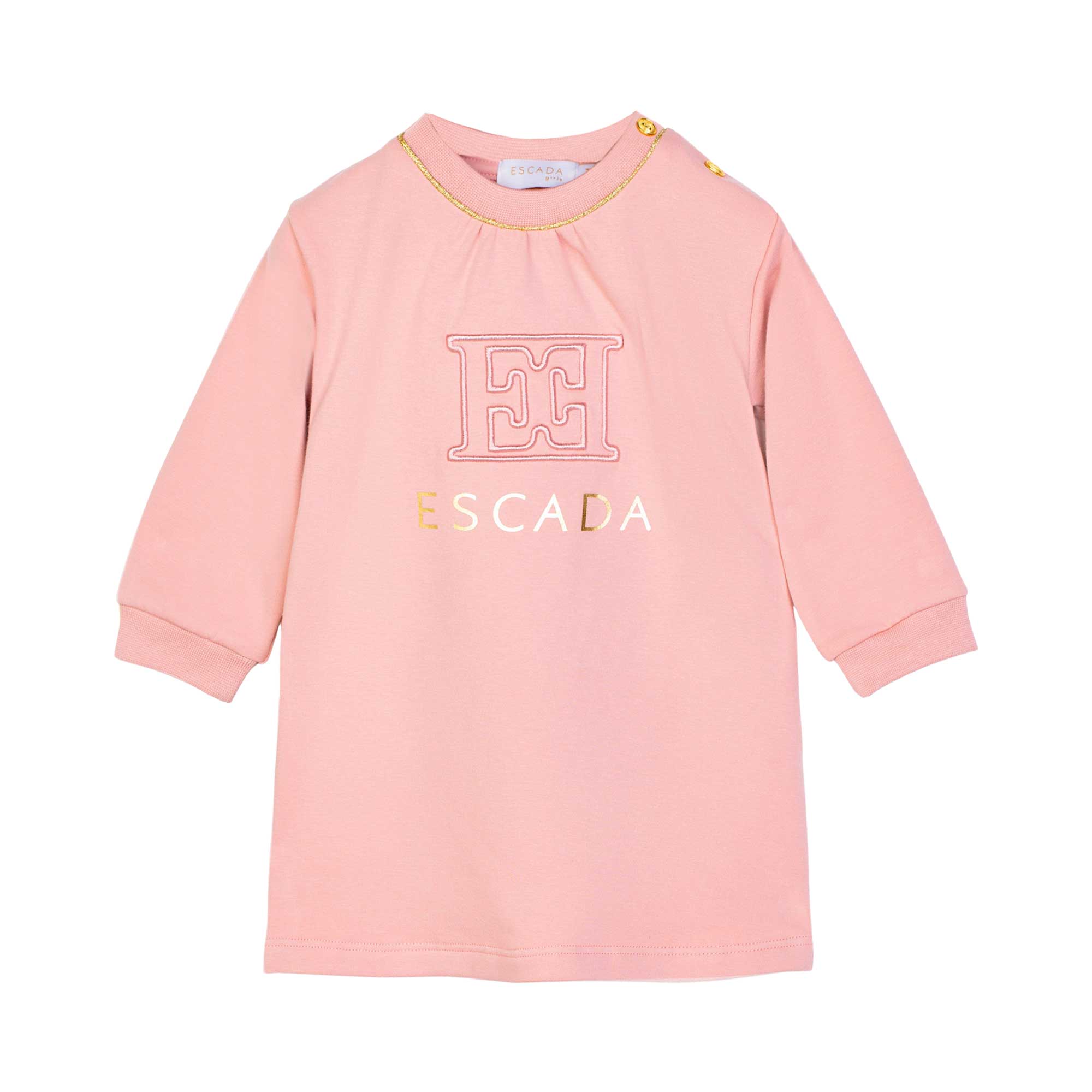Escada Kids Baby Girl's Pink Logo Long-Sleeve Dress with Gold Detail