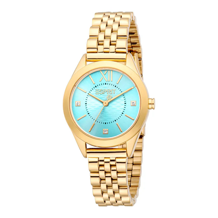 Esprit Pointy Look Women Turquoise Dial Gold Tone Watch