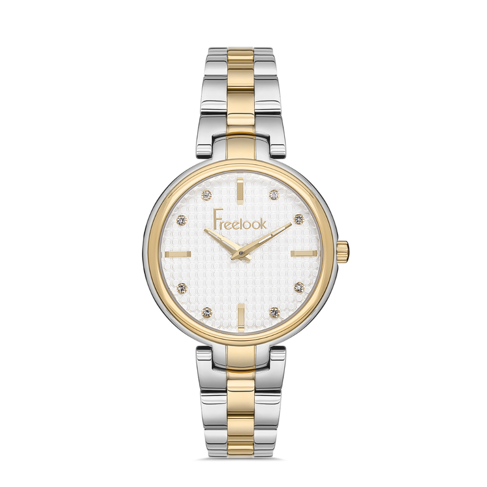 FREELOOK women's two-tone silver and gold stainless steel watch with silver crystal dial