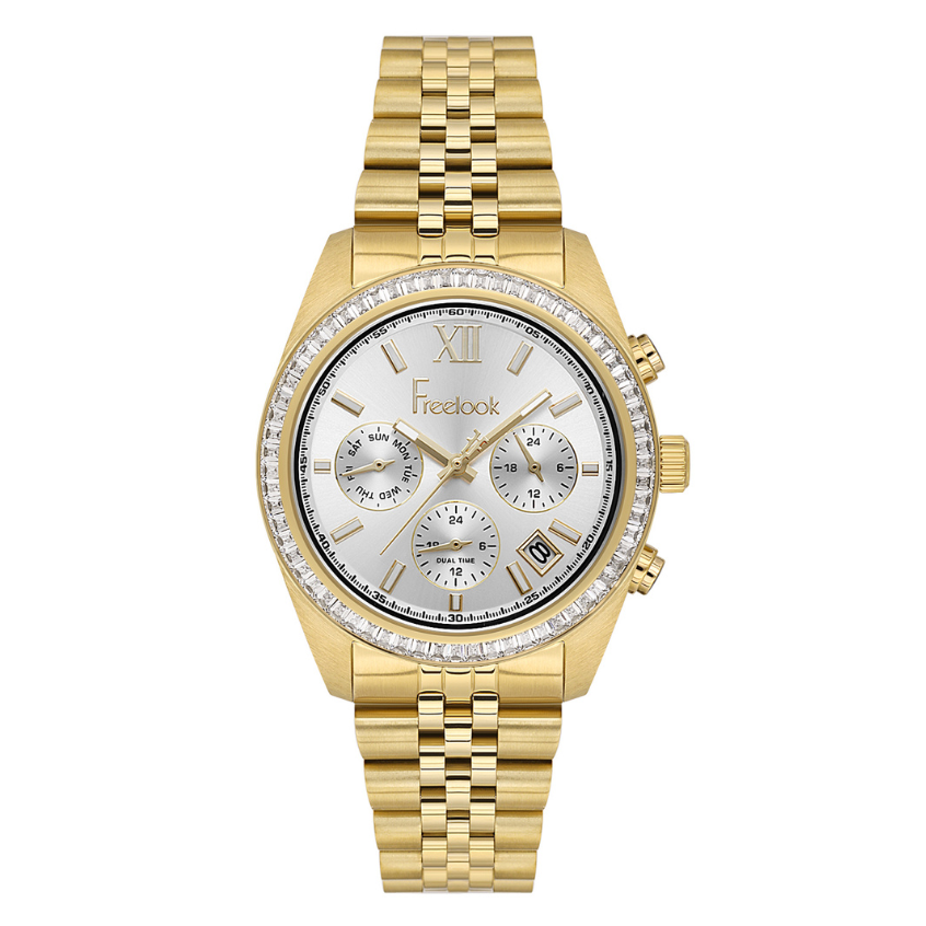 Freelook silver dial gold-tone stainless steel wristwatch with elegant bracelet design
