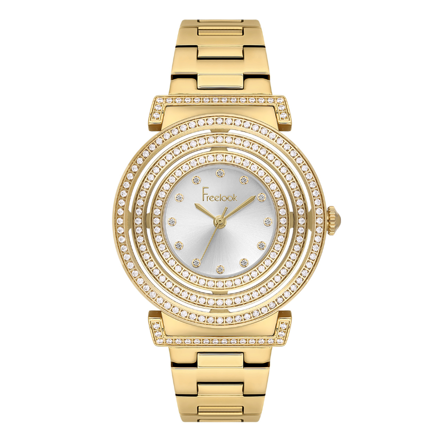 Freelook women's gold-tone stainless steel watch featuring a silver dial