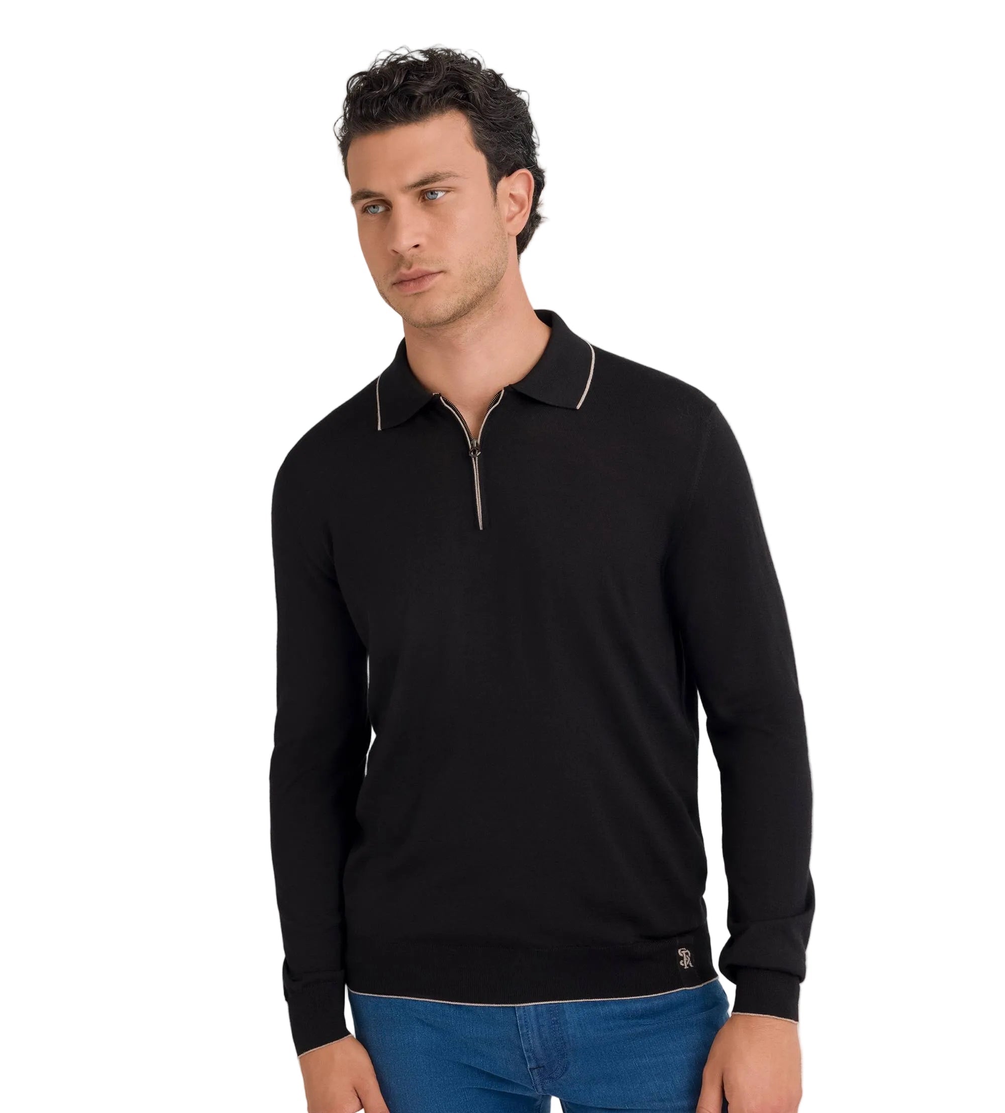 Stefano Ricci Men's Long-Sleeved Knit Polo Sweater with Quarter-Zip