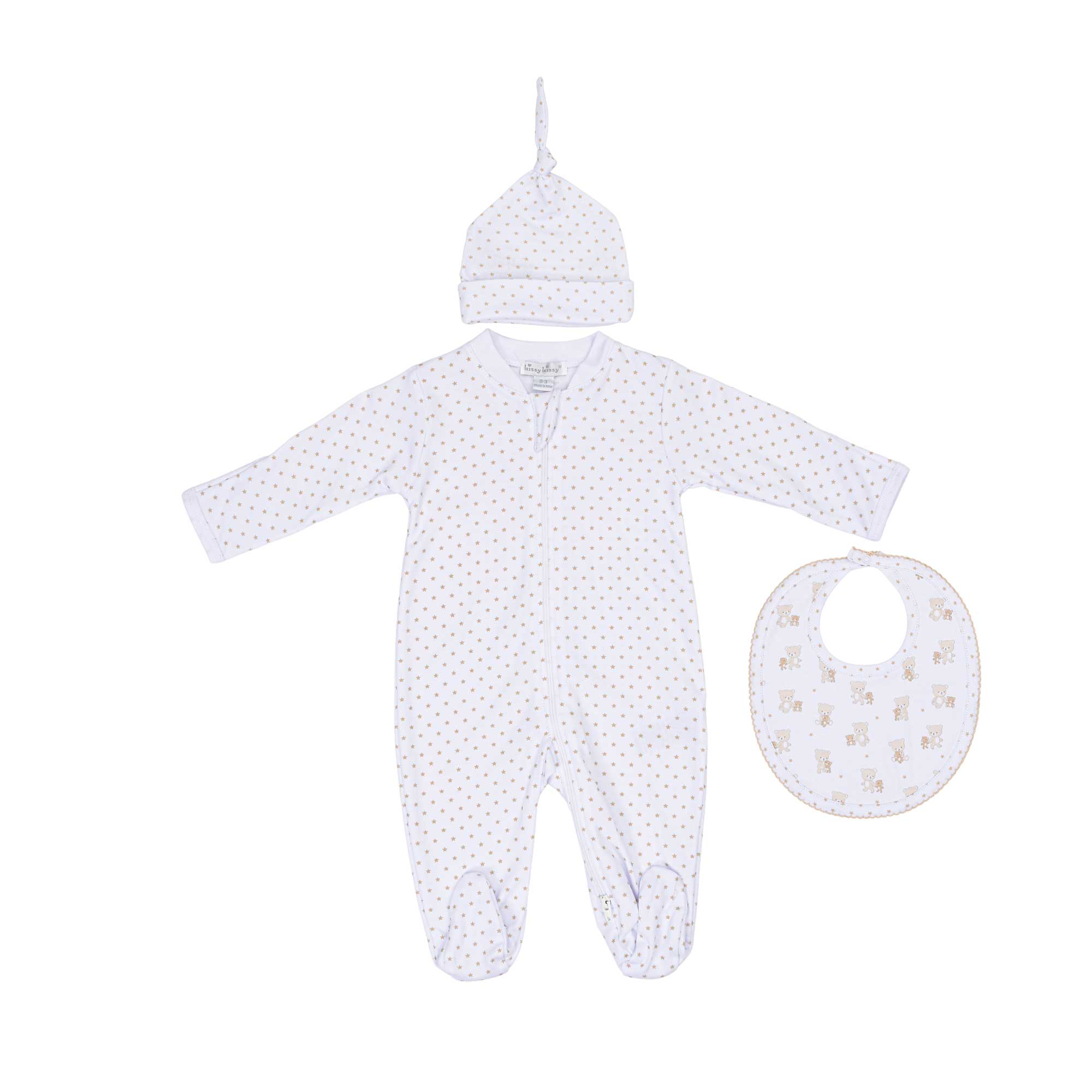 Kissy Kissy Newborn's Star Pattern Sleepsuit with Hat & Bib