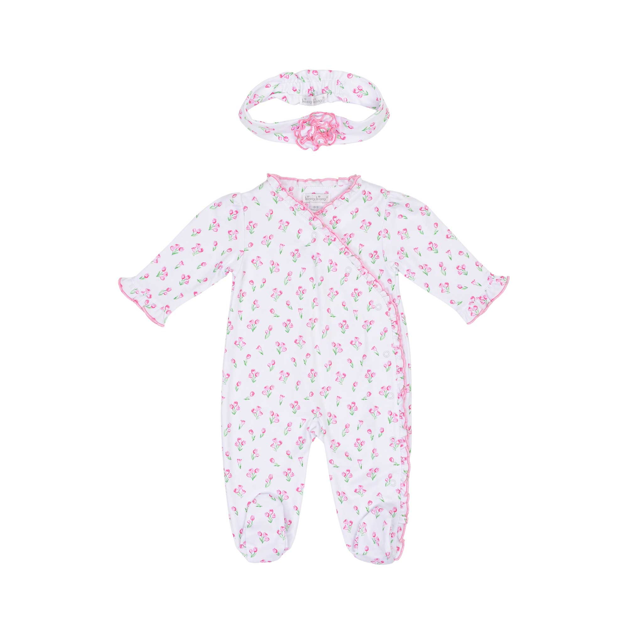 Kissy Kissy New Born Girl's Wrap-Over Sleepsuit with Floral Headband