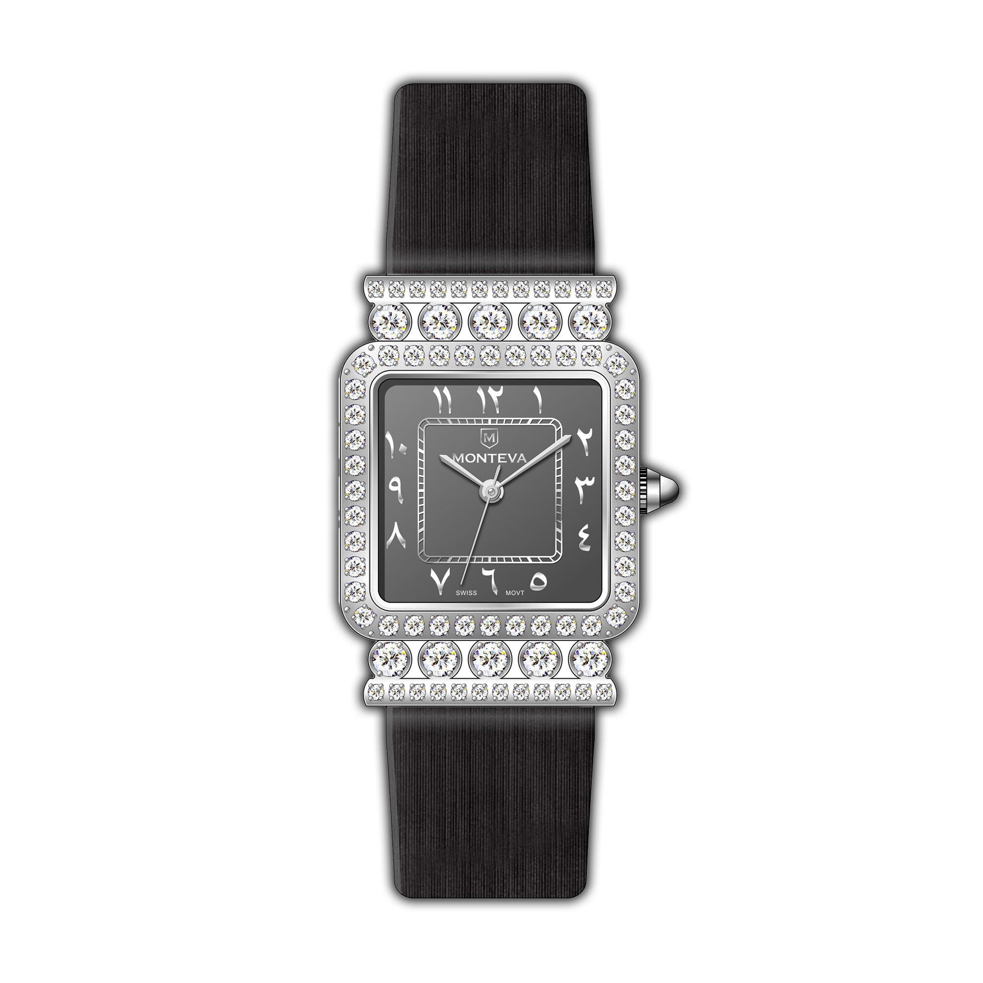 Monteva Chic Odim Ladies Grey Arabic Numerals Dial Silver-Tone Case Black Leather Strap Watch