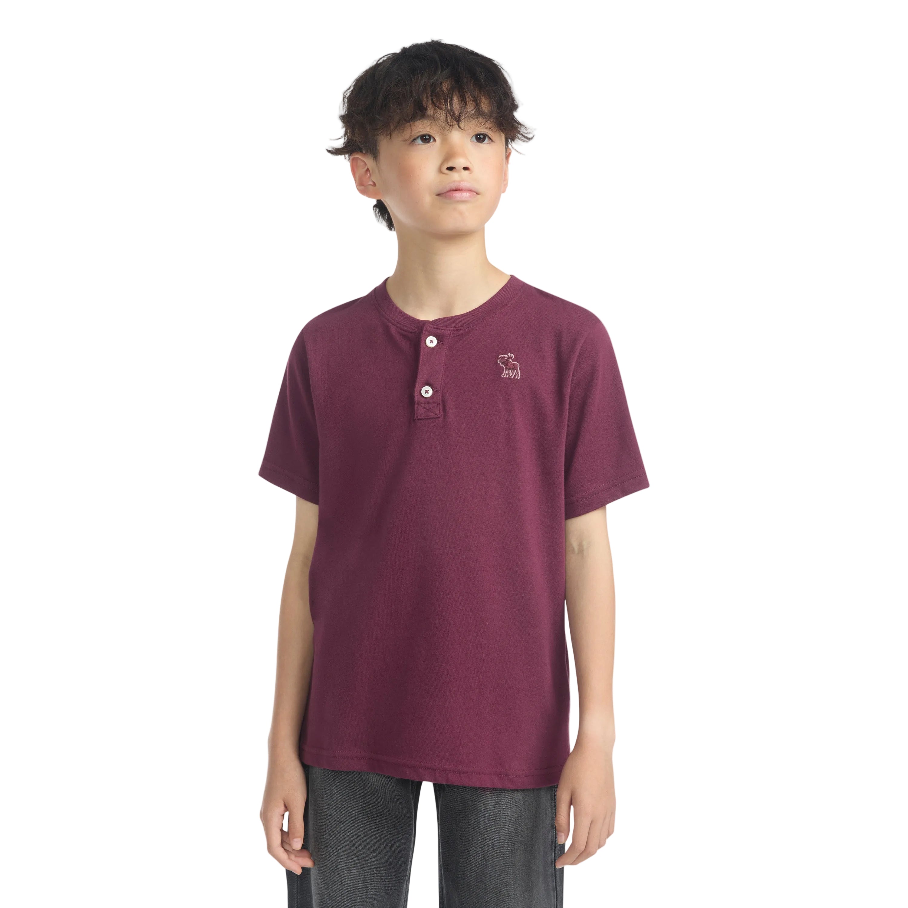 Abercrombie & Fitch Kids Boys Signature Henley Burgundy T-shirt
