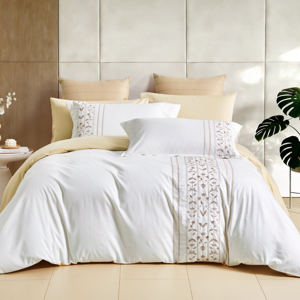 Linea Blue Home Duvet Cover + Flat Sheet + Pillow Sham + Pillow Case Off White