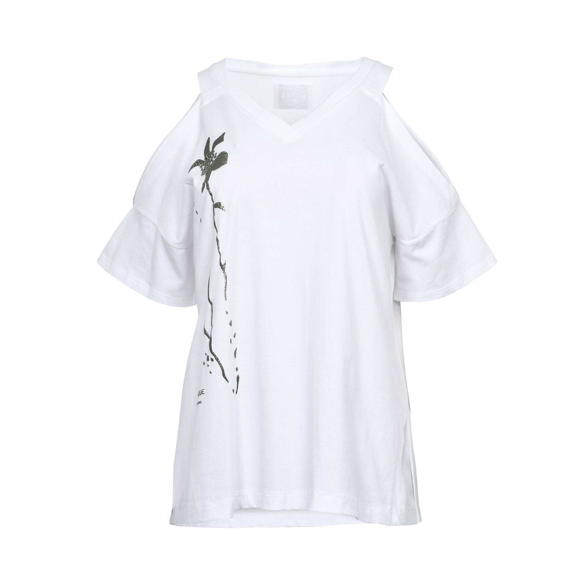 Oblique Creations Ladies Cold-Shoulder T-shirt with Graphic Print