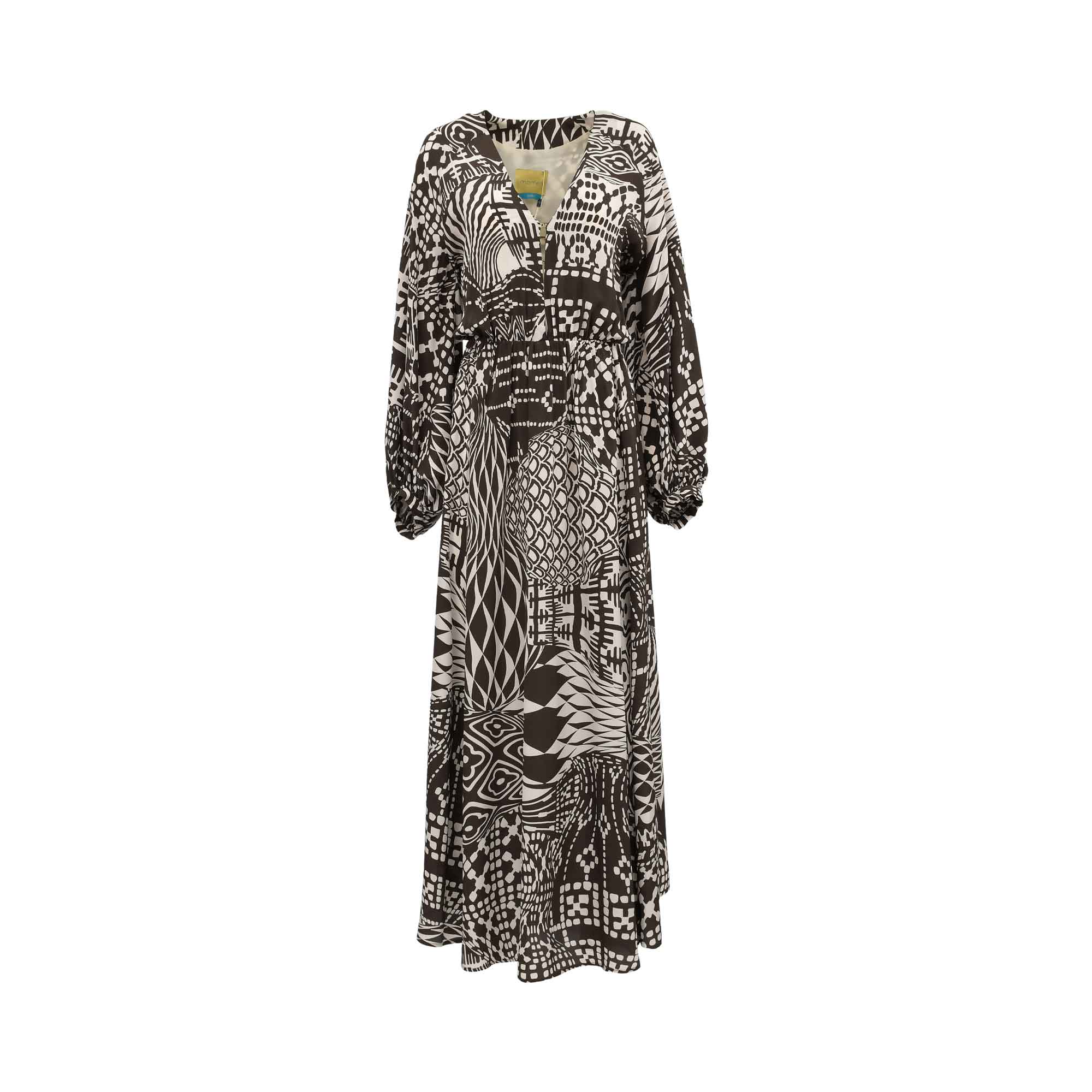 Momonì Women's Abstract Geometric Printed V-Neck Maxi Dress