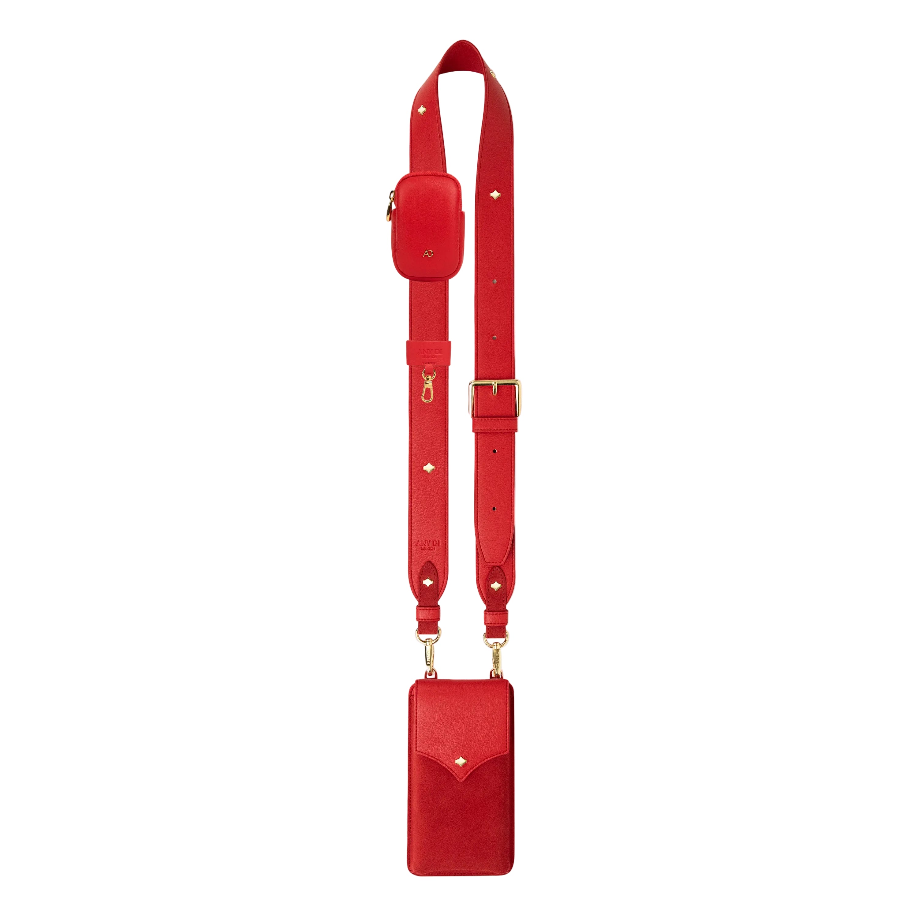 Any Di Phone Bag with Strap Sets Red Leather