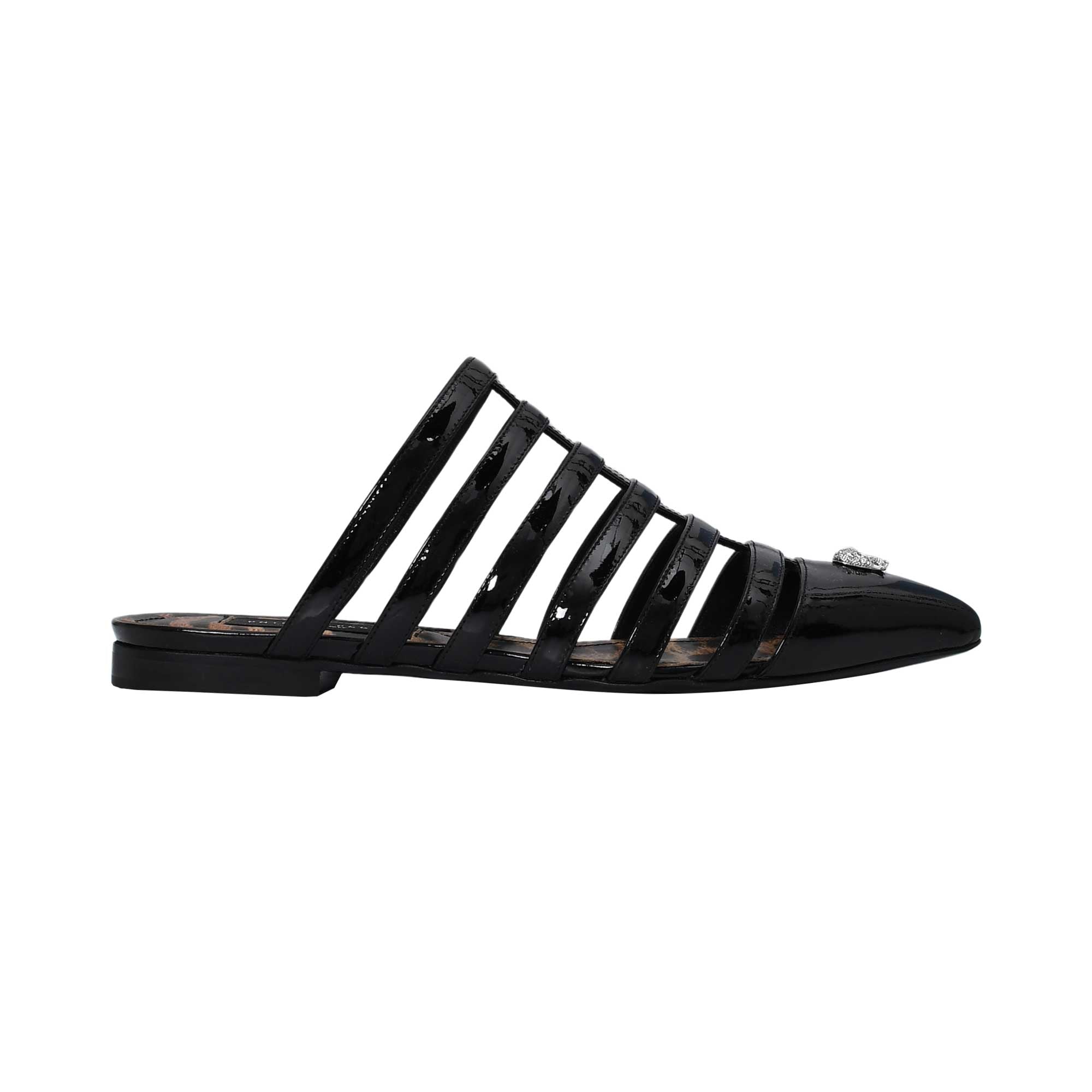 Philipp Plein Women's Leopard Print and Black Strappy Mules